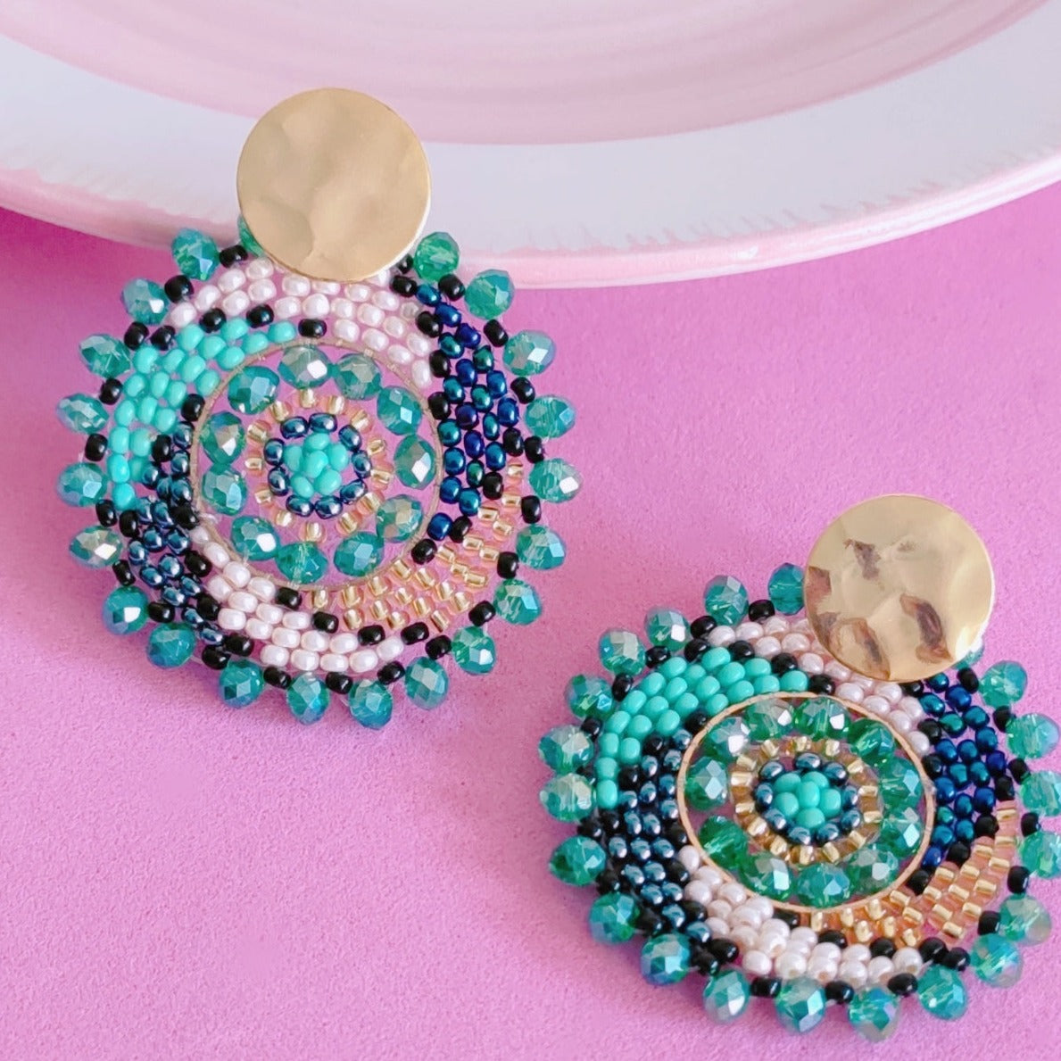 Turquesa muticolor handmade round earrings