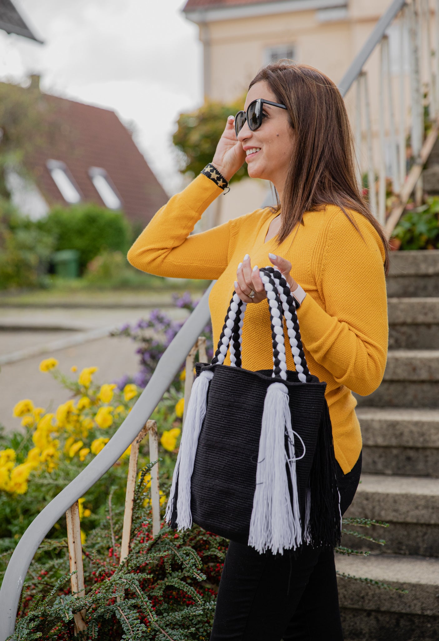 Black mochila Trenzada Tote bag